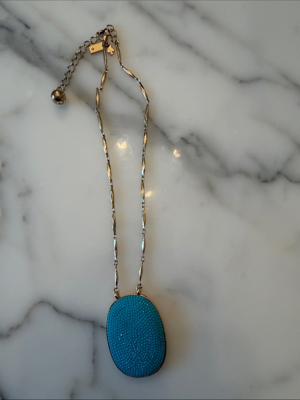 Kate Spade Gold Chain Necklace with Blue Oval Pendant